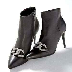WHBM HEMATITE CHAIN MID-HEEL BOOTIE
